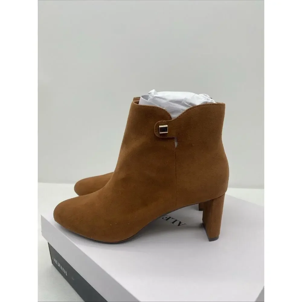 Alfani Womens PAAM Zipper Round Toe Padded Insole Booties Size 11 Cognac